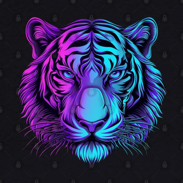 Neon Bengal Tiger Face by AI Art Originals